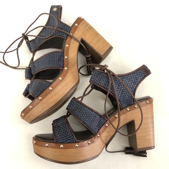 PIKOLINOS Sz 36 Blue Leather Stacked Heel Sandals - Picture 7 of 13